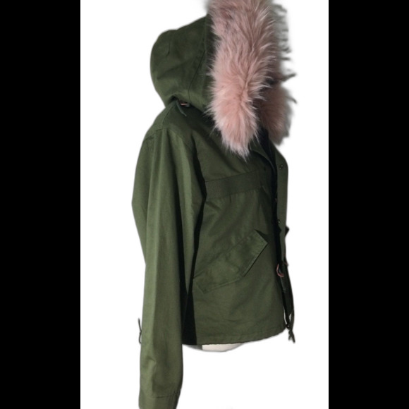 A+K Jacket Parka Women’s Size L Green Pink Removable Faux Fur Lining & Hood - Picture 3 of 12